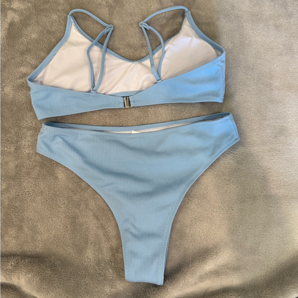 Light Blue Ribbed Bikini Set - Picture 2 of 5